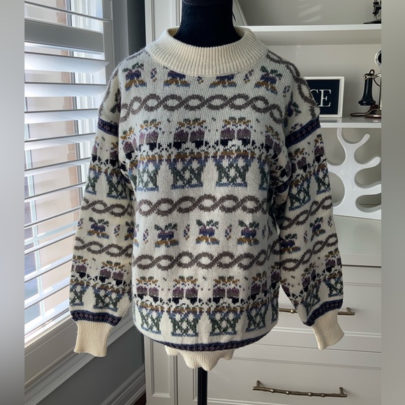 Vintage 80’S CLARISSA BELLINI Wool Ivory Knit Patterned Sweater Women’s SZ Small - Picture 1 of 16